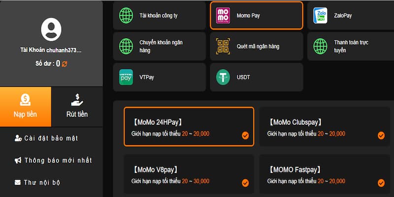 Cách gửi tiền vào I9BET qua ví điện tử Momo siêu tiện lợi